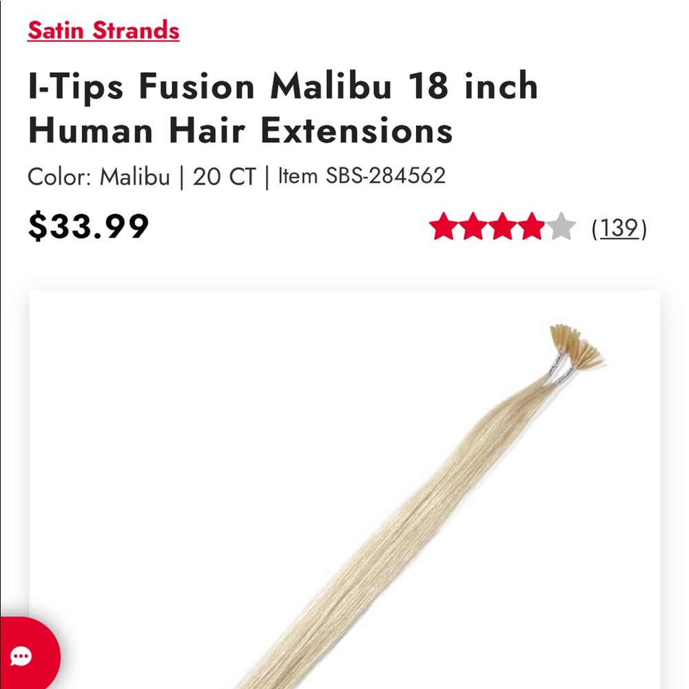 I-Tip Fusion (Malibu) 18 inch hair extensions  (20 counts)